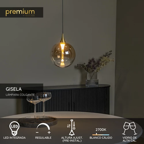 Lucide GISELA - Lámpara colgante - Ø 16 cm - LED Regul. - 1x5W 2700K - Ámbar | Premium - USP